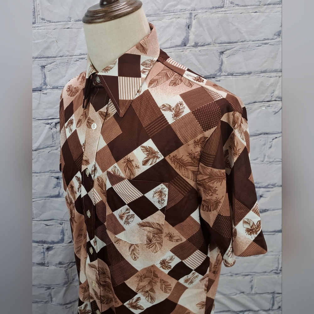 Sears Button Down Sport Shirt S/S Checkered Vintage 70s 80s Canada 16-16.5 Large - Picture 14 of 16
